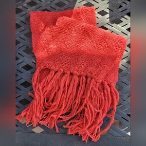 Red Knit Fringe Scarf | 54" Long | Acrylic Blend Cozy Winter Wrap